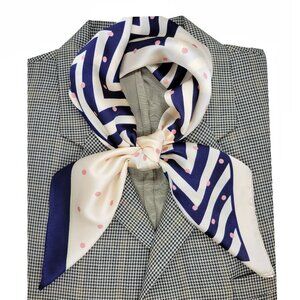 ✨Luxury Elegant Silky Scarf Navy Blue Beige Pink Polka Dot Zigzag Square Wrap
